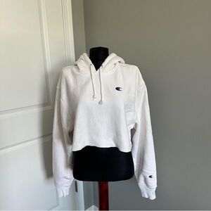 White Champion Cropped Hoodie